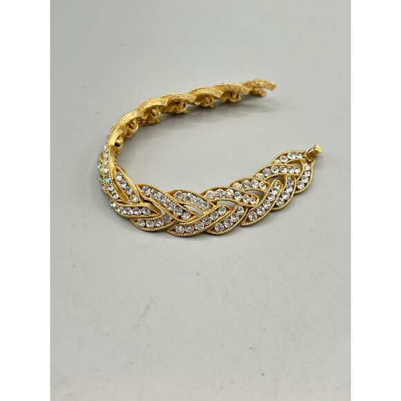 Vintage Signed Trifari Gold Tone Braided Bracelet with Clear Rhinestones - Picture 7 of 8